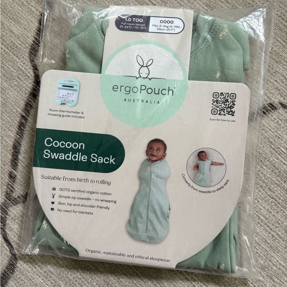 Brand New Ergo Pouch Cocoon Swaddle Sack 1.0 TOG Sage Size 0000 (Newborn)